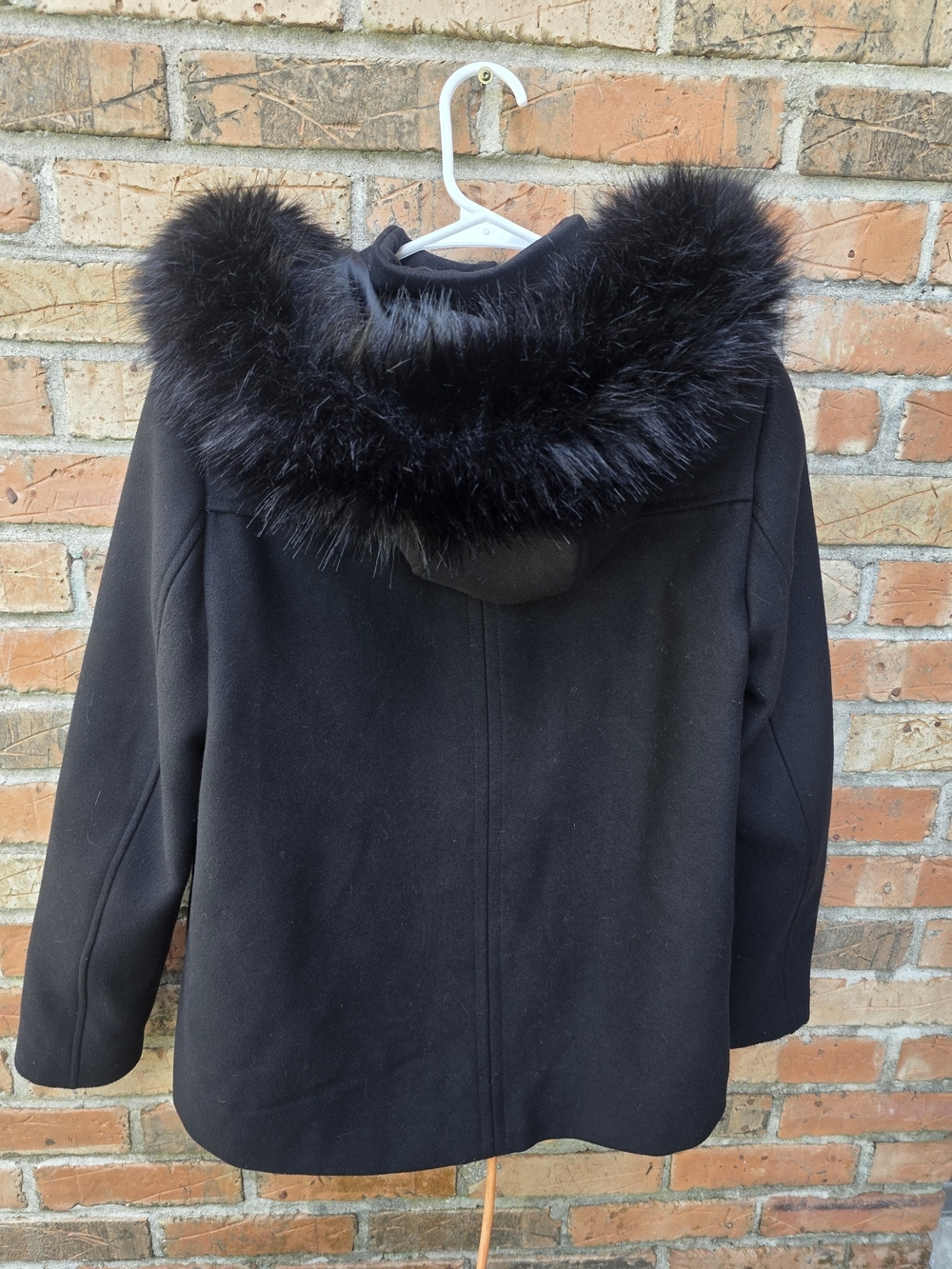 Zara Black Faux Fur-Trim Toggle Pea Coat - Picture 10 of 16